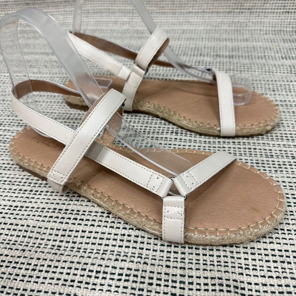 Madewell Hallie Espadrille Sandals Sz 9.5 Cream Leather Ankle Strap Style NF169